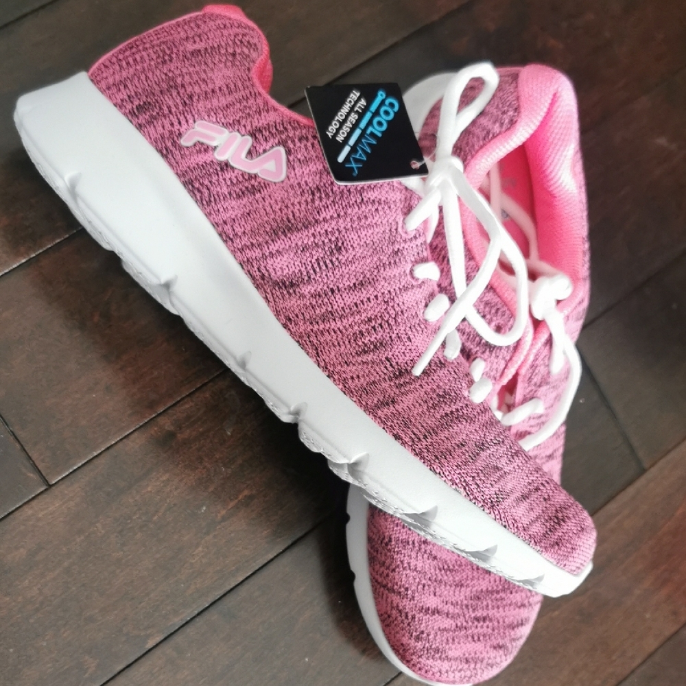 Fila Pink and Black Athletic Shoes with Knitted Upper